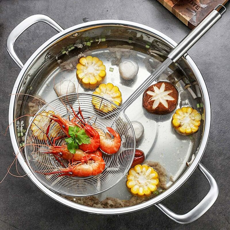 Stainless Steel Skimmer With Handle For Frying And Serving Food, Pasta, Spaghetti, Noodles (Diameter: 20Cm Total