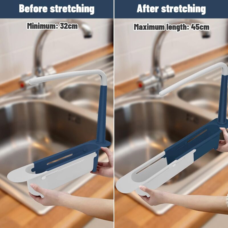 Sink Rack, Kitchen Sink Sponge Holder Telescopic Sink Storage Rack Freely Large Capacity Pp Expandable Sink Organizer