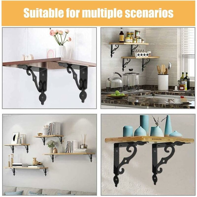 4 pcs Triangle Shelf Brackets Black Shelf Bracket Iron Wall Shelf Bracket Heavy Duty Shelf Brackets Wall Shelf Bracket,