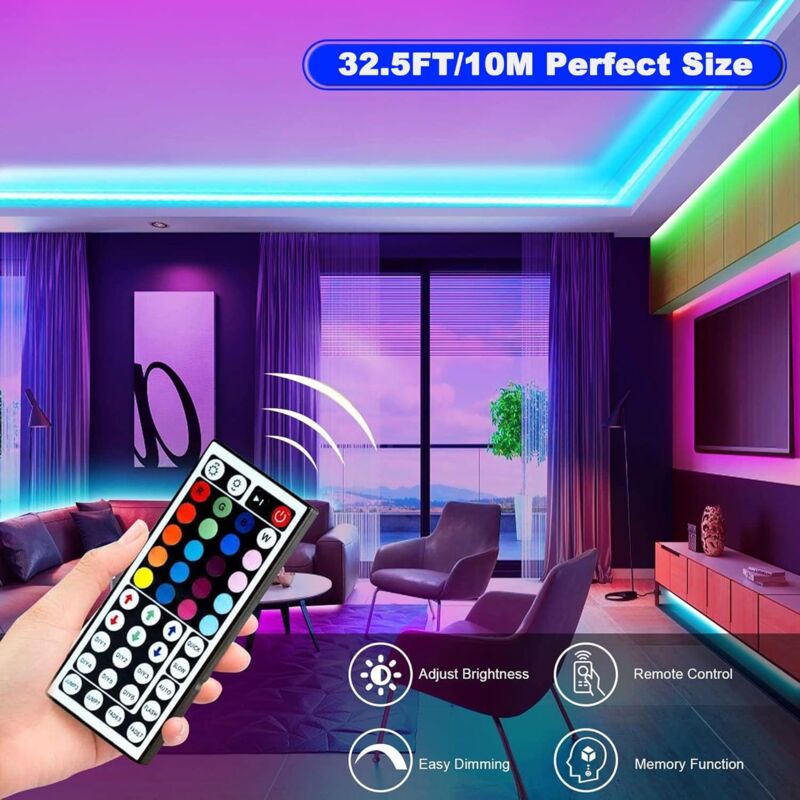 LED Strip 10M, LED Bedroom Rgb LED Strip Light LED Strip For Bedroom 300 LEDs 5050 Rgb Ip65 Waterproof 44 Key Remote