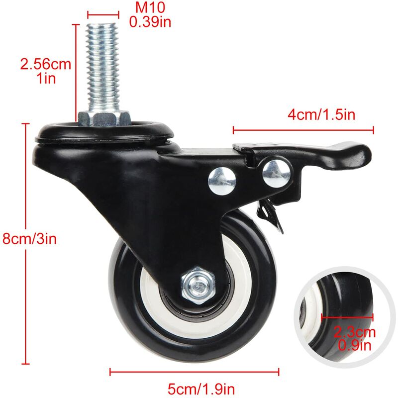 4 Swivel Casters 50Mm Furniture Transport Casters, 40Kg Load Capacity Each, M10 Screws