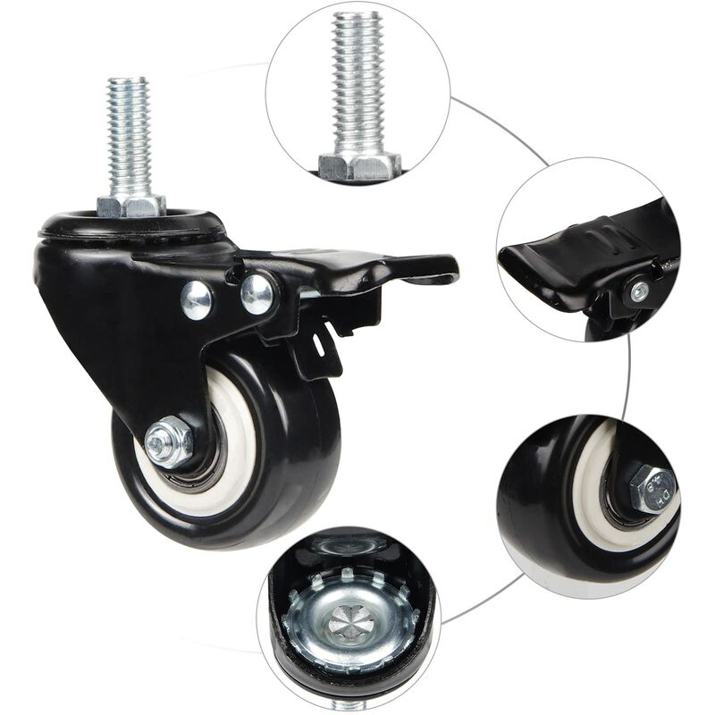 4 Swivel Casters 50Mm Furniture Transport Casters, 40Kg Load Capacity Each, M10 Screws