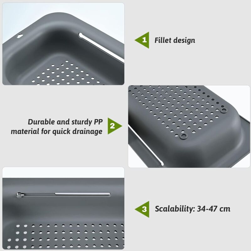 Expandable Sink Strainer - Food Grade Pp Material - Effective Drainage Holes - Quick Drying Rack For Dishes - Easy To