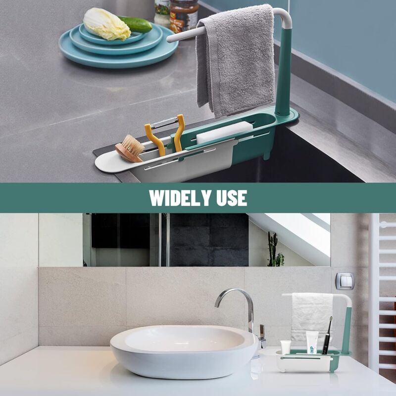 Telescopic Sink Rack Telescopic Sink Storage Rack Length Freely Large Capacity Pp Expandable Sink Organizer For Kitchen