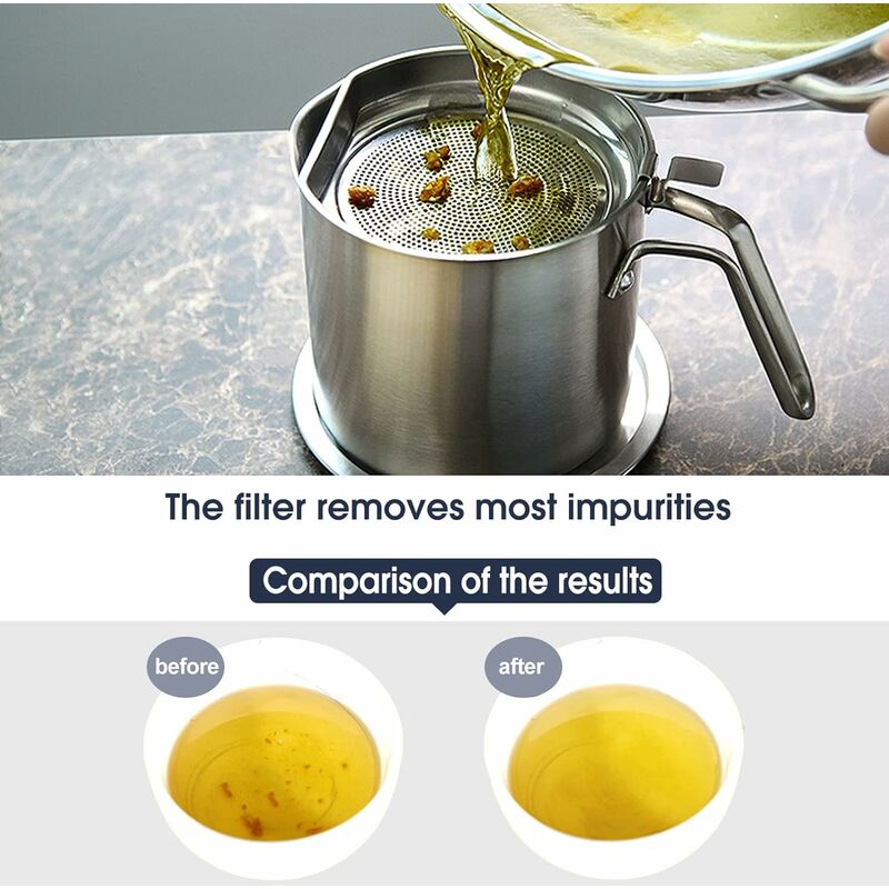 Oil Pot Grease Can Stainless Steel Storage Can With 2 Liter Can In Dust Cover For Fine Mesh Sieve Non-Slip Plate Frying