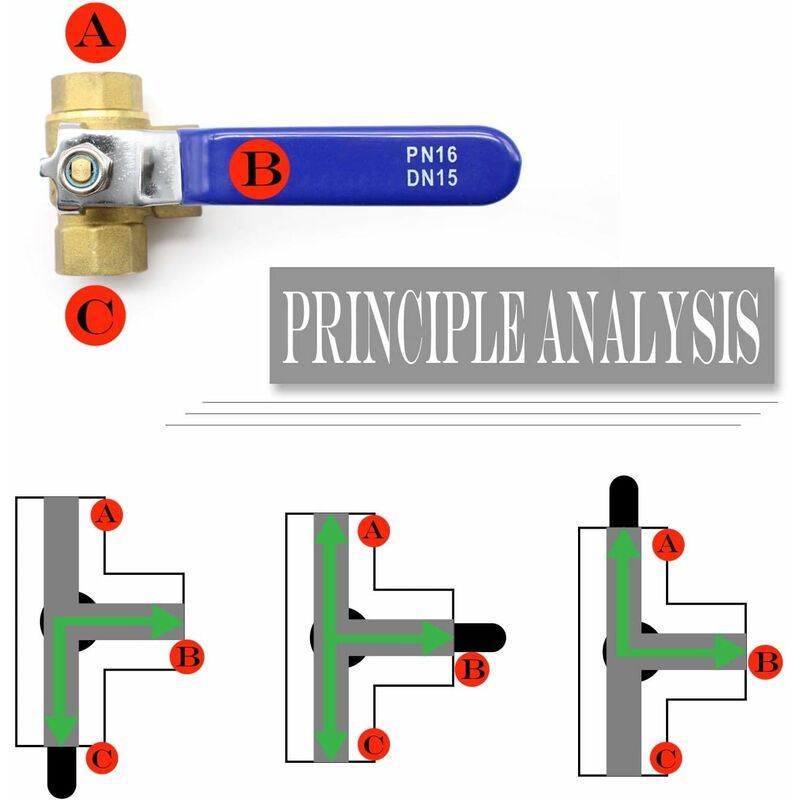 3-Way Valve, 1/2" Brass Ball Valve, With Stainless Steel Handle For Swimming Pool As Faucet Or Distributor (Dn15)