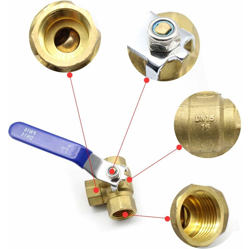 3-Way Valve, 1/2" Brass Ball Valve, With Stainless Steel Handle For Swimming Pool As Faucet Or Distributor (Dn15)