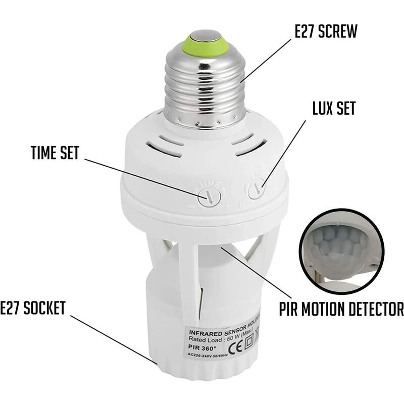Pir Motion Sensor Light Bulbs With E27 Base For Indoor Use With Time And Light Setting
