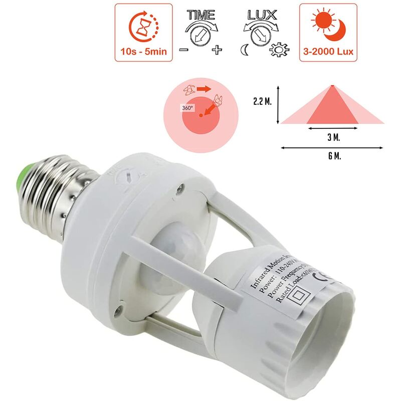 Pir Motion Sensor Light Bulbs With E27 Base For Indoor Use With Time And Light Setting