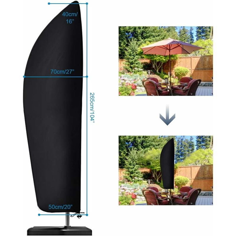 210D Oxford Fabric Parasol Cover Water Resistant Windproof Uv Resistant Tear Resistant Extra Large With Zipper Black