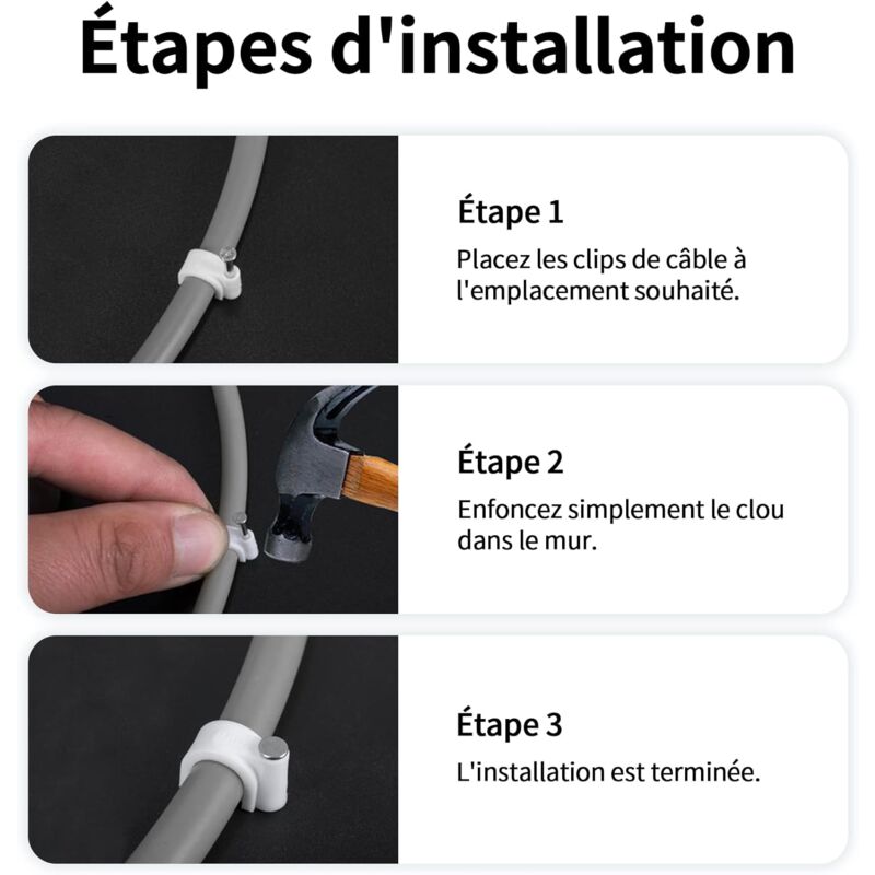 400 pcs Steel Cable Clips Wall Mounted - Various  - Strong - Durable - White - ROund - 400 6Mm - Cable Management
