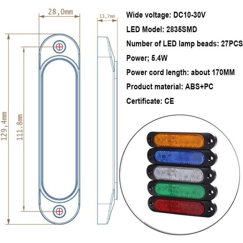 4 pcs Red 12V-24V Front Side Marker 27 LED Trailer Truck, LED Rear Marker Trailer Parking Turn Signal Lights For Truck,