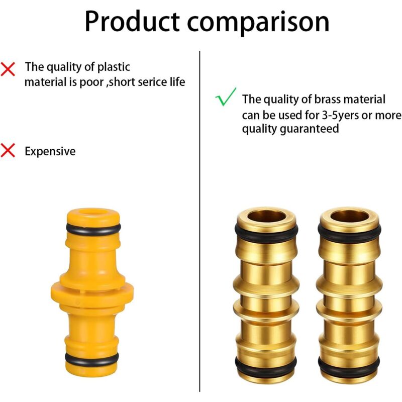 2 Pack Brass Garden Hose Connector For Garden Hose Tap (Double Male Brass Connector)