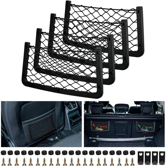 4 Pack Car Storage Net, Trunk Storage Net, Car Trunk Net, With Screws, Hook, Car Pocket Organizer Bag For Car, Rv,