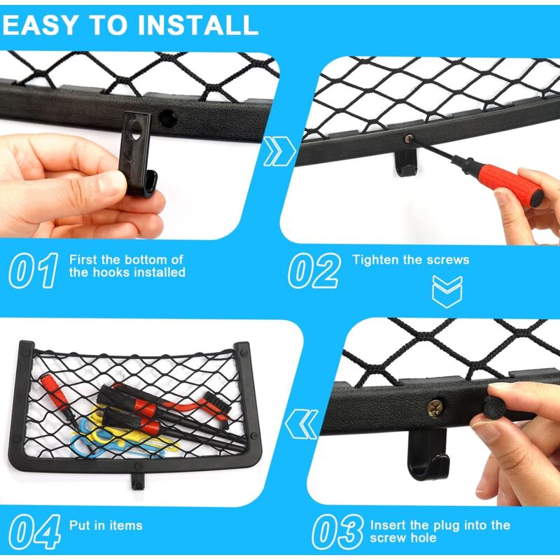 4 Pack Car Storage Net, Trunk Storage Net, Car Trunk Net, With Screws, Hook, Car Pocket Organizer Bag For Car, Rv,