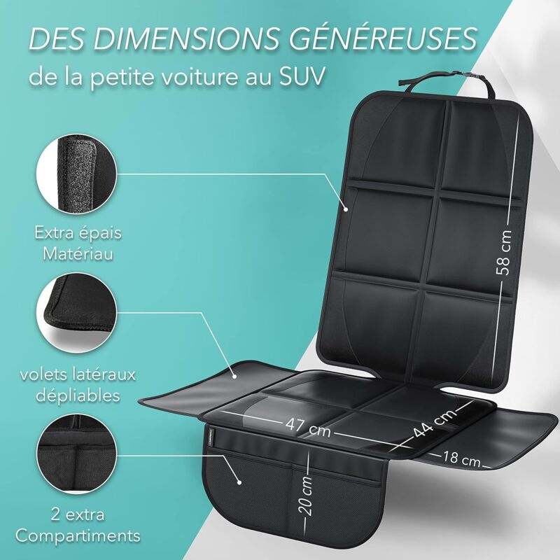 Car Seat Protector - For Car Seat - Premium Rear Seat Protector For Children - Isofix Compatible (Black)
