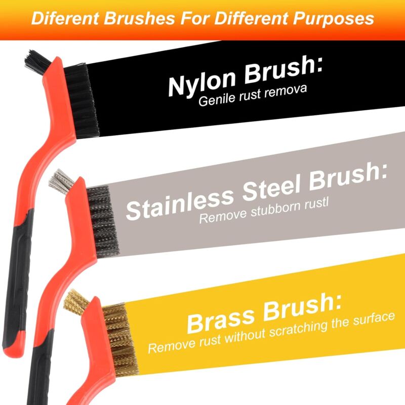 3 pcs Wire Brushes Set Stainless Steel Brass Carbon Nylon Scrub Brushes For Cleaning Welding Slag Stripping Rust Dust