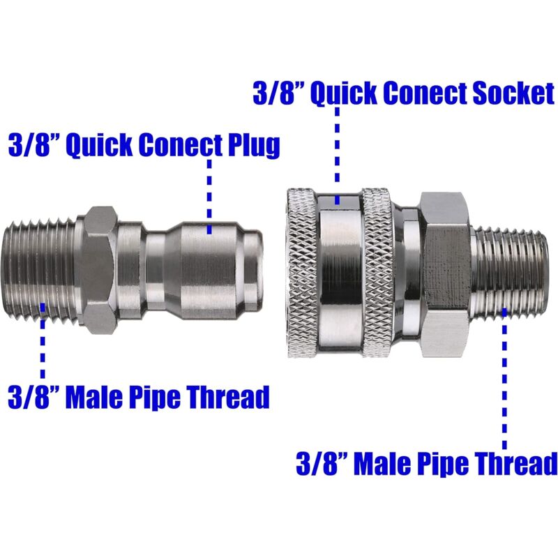 Pressure Washer Quick Connect Adapter Kit, 9.5Mm Male Thread, 5000 Psi 1 3/8'' Quick Connect Kit -Male