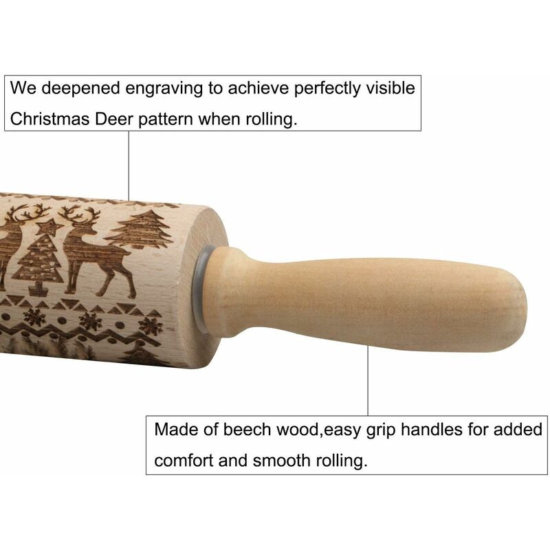 Christmas Wooden ROlling Pin, ROlling Pin, Kitchen Tool, Baking Accessory, Eye-Catching, Stable And Durable, Christmas