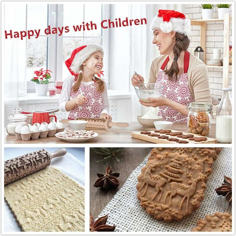 Christmas Wooden ROlling Pin, ROlling Pin, Kitchen Tool, Baking Accessory, Eye-Catching, Stable And Durable, Christmas