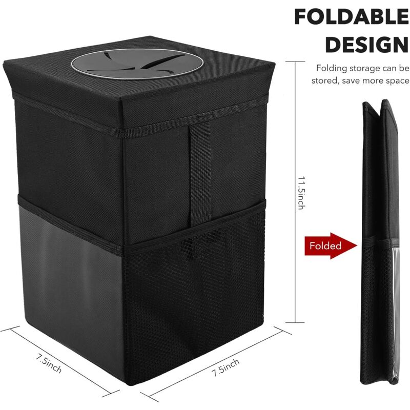Car Trash Can With Lid - Hanging Garbage Bag With Storage Pockets, Foldable And Portable Waterproof Organizer, Large