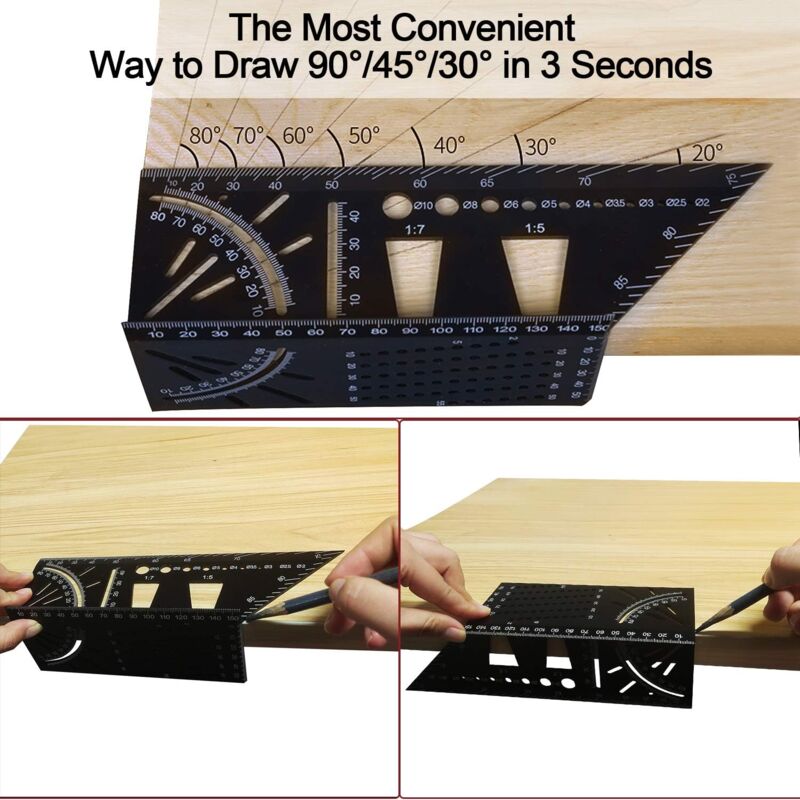 3D Aluminum Alloy Carpenter Square, 90 To 45 Degree Professional Angle Ruler, Woodworking Measuring Ruler Suitable For