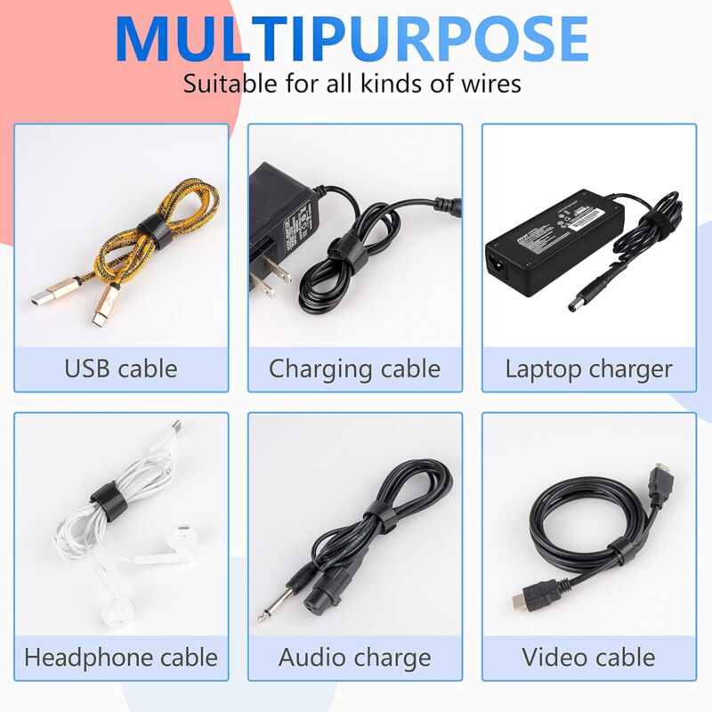 60 Pack Black Reusable Cable Ties Adjustable Releasable Cable Management Clips For Pc Cables, Organizing Cords, Tv,