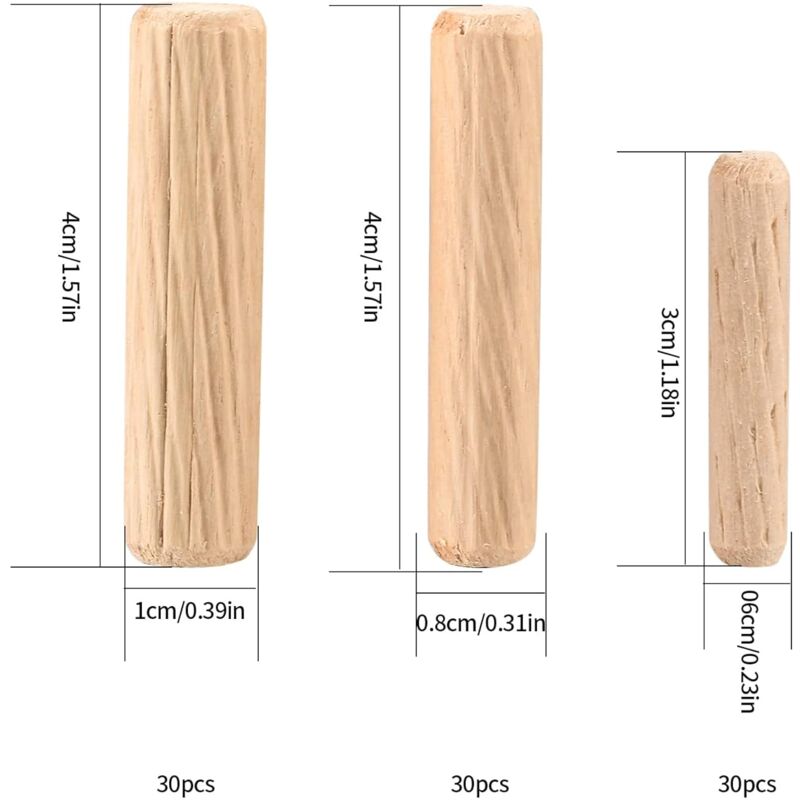 90 Pieces Wood Dowels Assortment, Tapered Grooved Wood Dowels M6 M8 M10 For Milling, Grooving, Crafts, Diy,