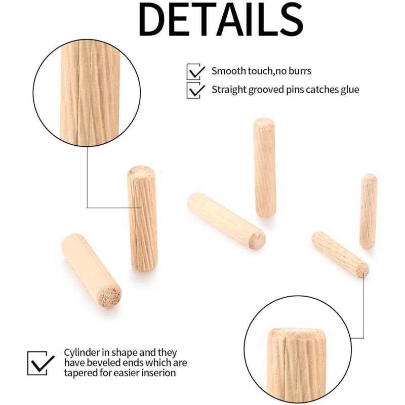 90 Pieces Wood Dowels Assortment, Tapered Grooved Wood Dowels M6 M8 M10 For Milling, Grooving, Crafts, Diy,