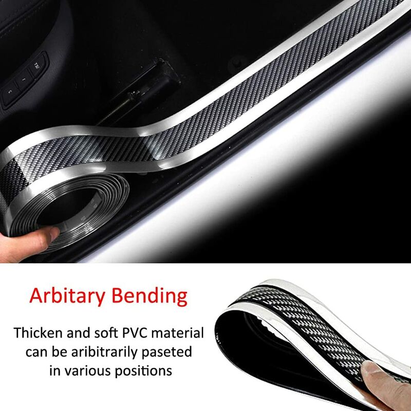 Car Door Sill Sticker Carbon Fiber Silver 5Cmx3M Self-Adhesive Sticker Protector Bumper Guard Strip