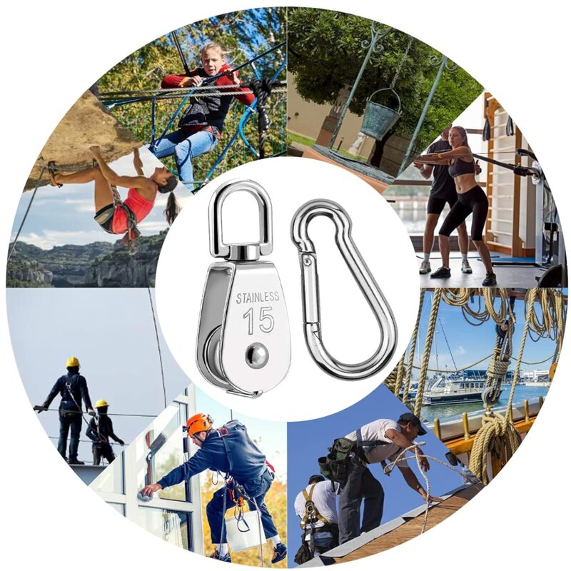 Parts Stainless Steel Pulley, Single Lifting Pulley With ROpe For ROpes Camping Hiking