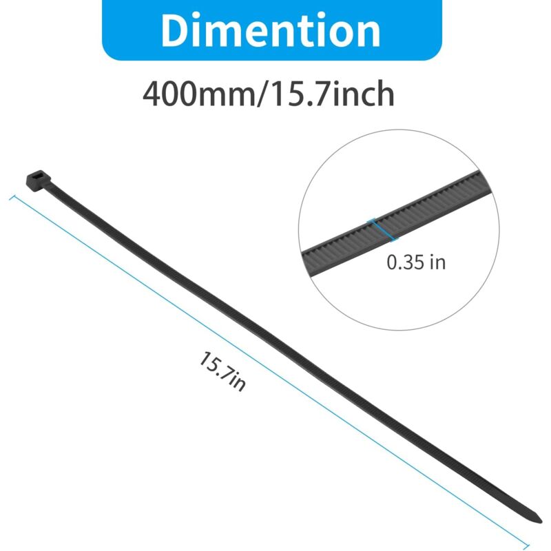 100 Pieces White Large Cable Ties, Extra Long 400Mm X 9Mm Cable Tie Nylon Uv Resistant, 80 Kgs Heavy Duty Cable Ties