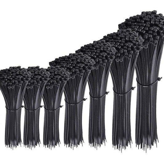 700 Piece Black Nylon Cable Ties, Lengths 4"/ 6"/ 8"/ 10"/ 12"