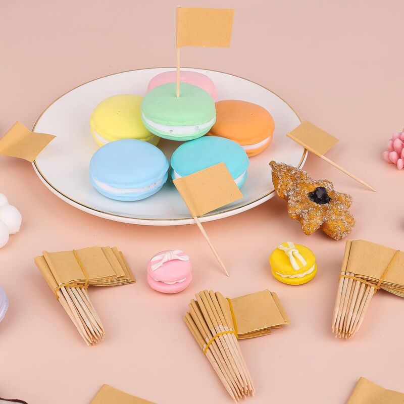 100 pcs Kraft Toothpick Flags, Brown Mini Food Labels Flags For Party Cupcake Decoration Fruit Salad Cheese Label