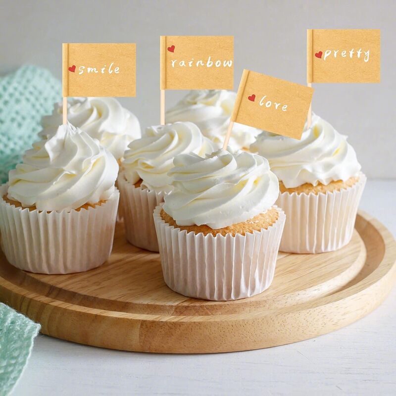 100 pcs Kraft Toothpick Flags, Brown Mini Food Labels Flags For Party Cupcake Decoration Fruit Salad Cheese Label