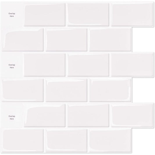 10 pcs White Subway Tiles Self Adhesive Kitchen Bathroom Backsplash 3D Vinyl Brick Adhesive Paper 30X30Cm
