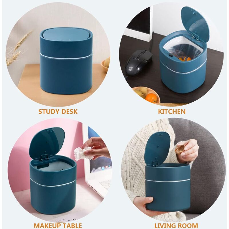 Tabletop Trash Can With Lid, Mini Plastic Trash Can, Small Tabletop Trash Can For Bedrooms, Dining ROoms, Bathrooms,
