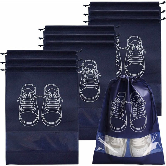 Travel Shoe Bag, Waterproof Dustproof Fleece Shoe Bag Set With Clear Window And Drawstring (3244Cm) -10 pcs-Navy Blue