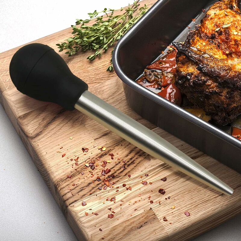 Stainless Steel And Food Grade Rubber Baster With Marinade Injector And Brush For Easy Cleaning