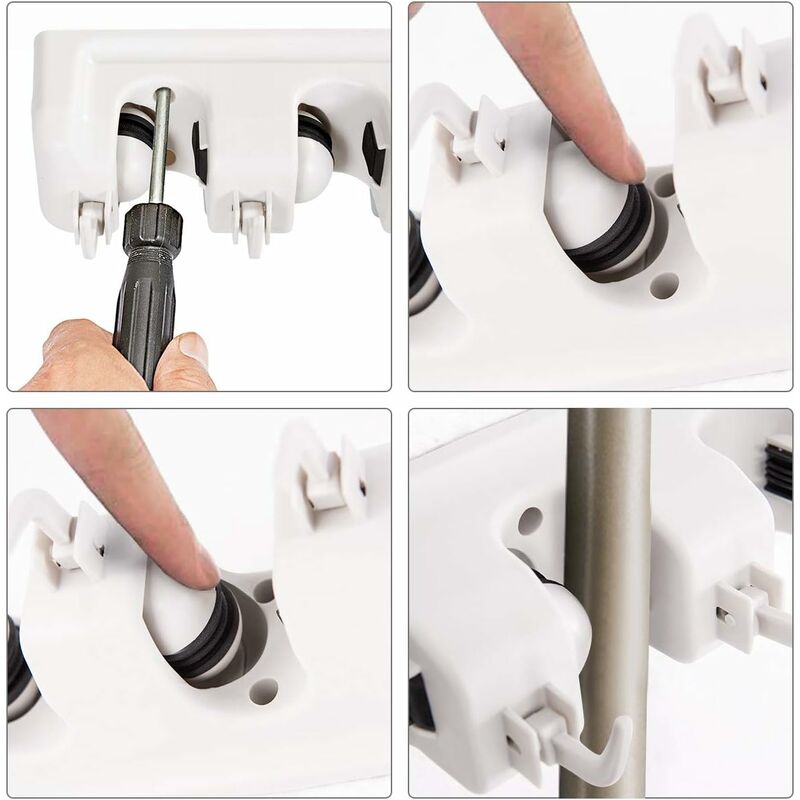 Wall Mounted Broom Holder With 5 Slots And 6 Hooks/Wall Mounted Broom Holder For Bathroom, Kitchen Or Garage - Light