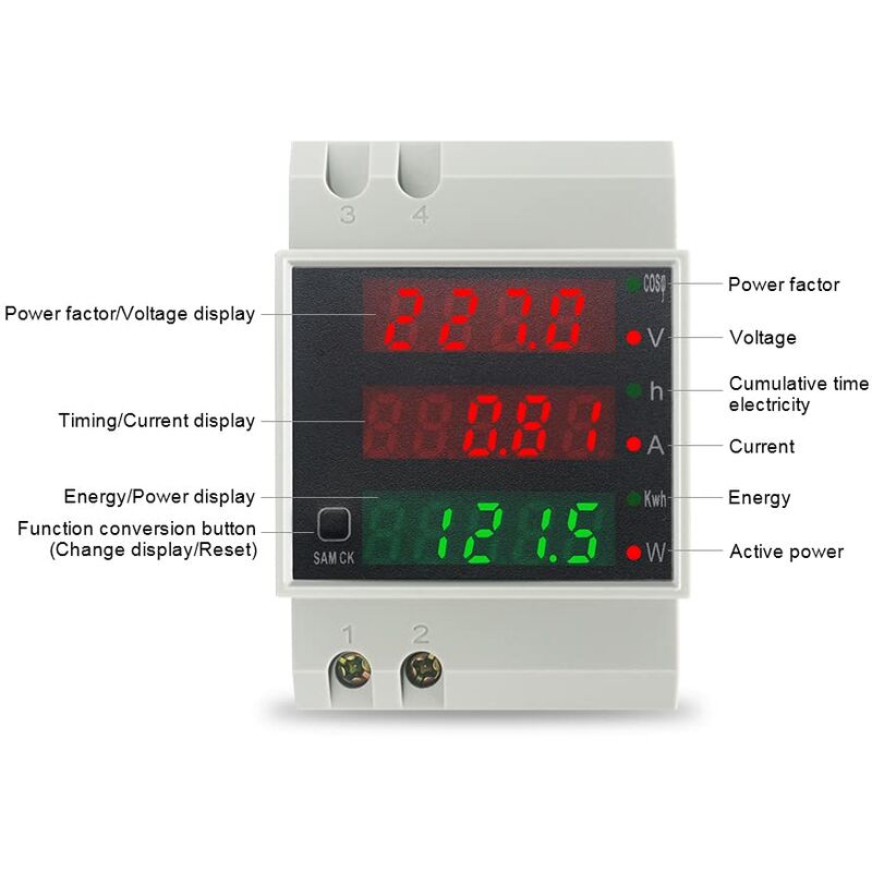 Din Rail Electricity Meter Single Phase Energy Meter Digital Voltmeter Ammeter Ac 80-300V 100A Wattmeter 1 Phase Power