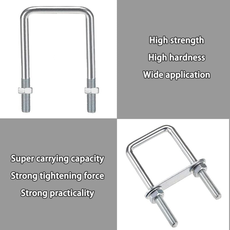 Square U-Bolts, 60X120Mm Stainless Steel U-Bolts, M8 U-Bolt With Frame Plate Nut And Washer, M8 U-Bolt For Fixing