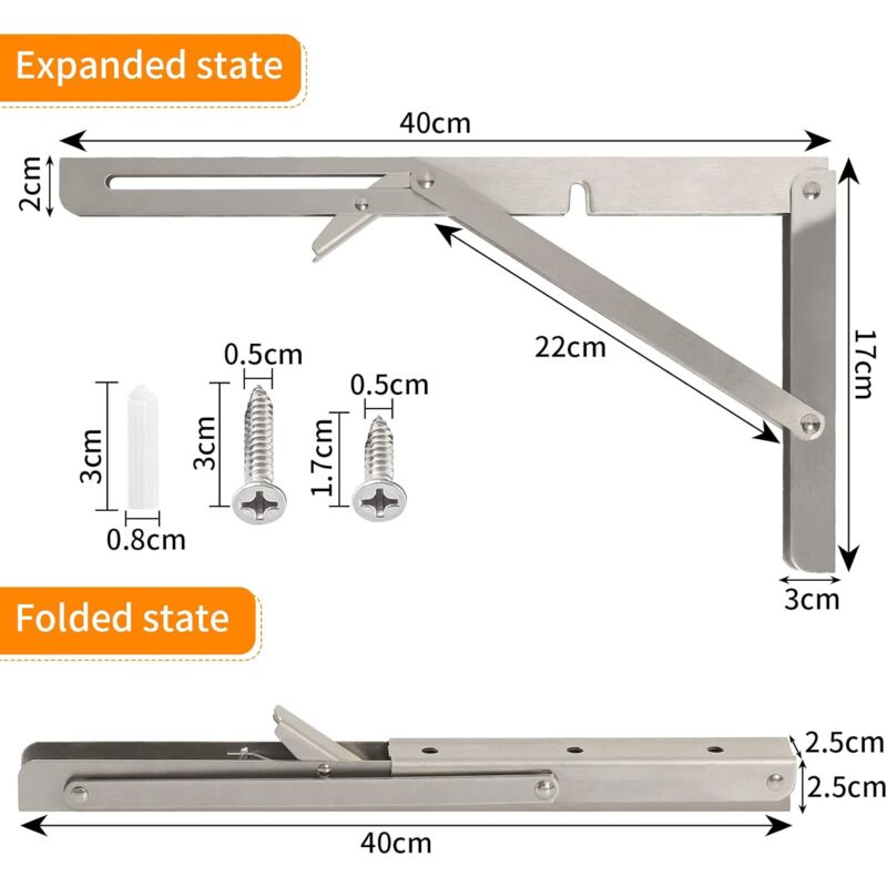 400Mm Folding Wall Shelf, 304 Stainless Steel Folding Bracket For Workbench, Folding Bracket Support, Wall Shelf