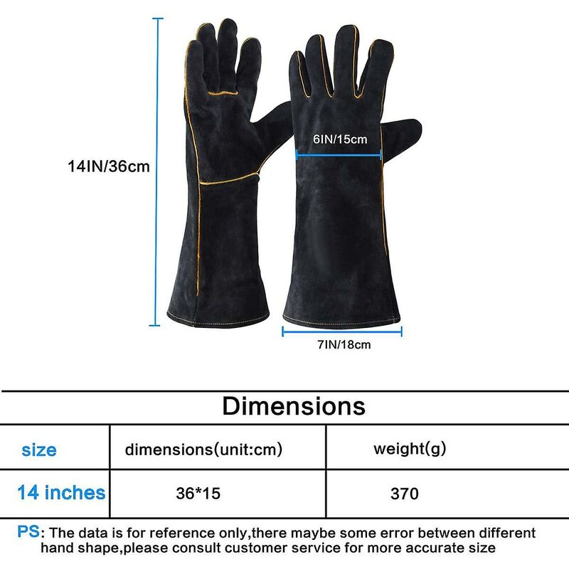 Leather Welding Gloves 932°F High Temperature Work Gloves For Welding Bbq Kitchen Baking Oven Gardening
