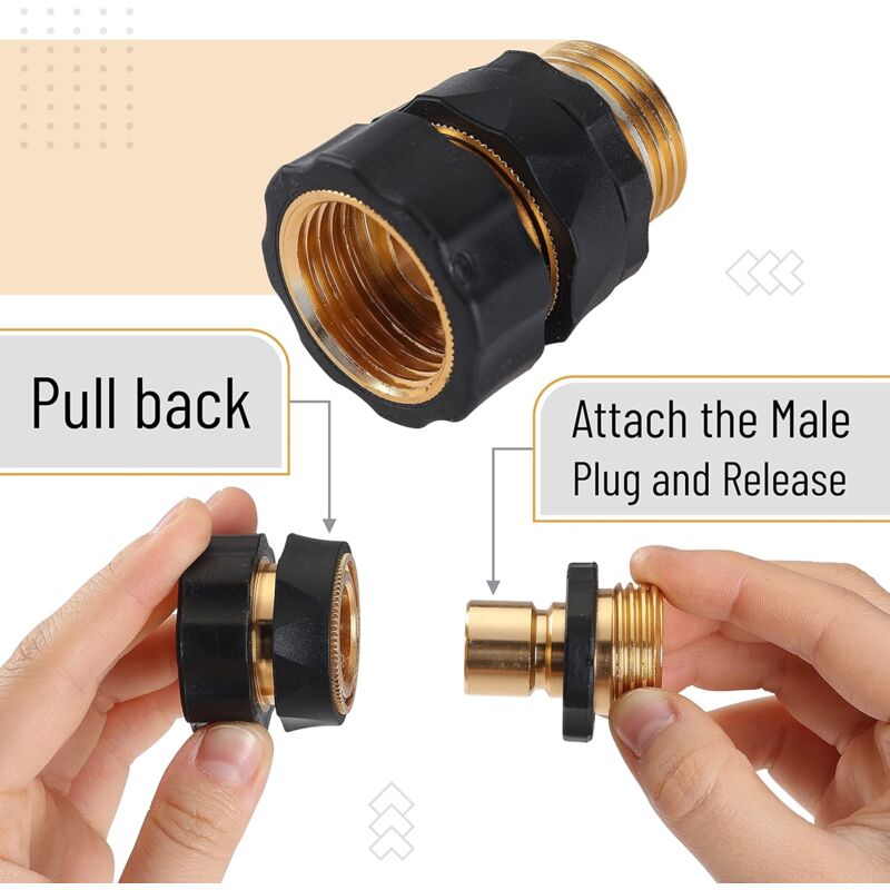 Garden Hose Quick Connectors, 3/4 Inch, 2 Sets (2 Female + 2 Male) Quick Connect Water Hose Connectors, Hose Fittings,
