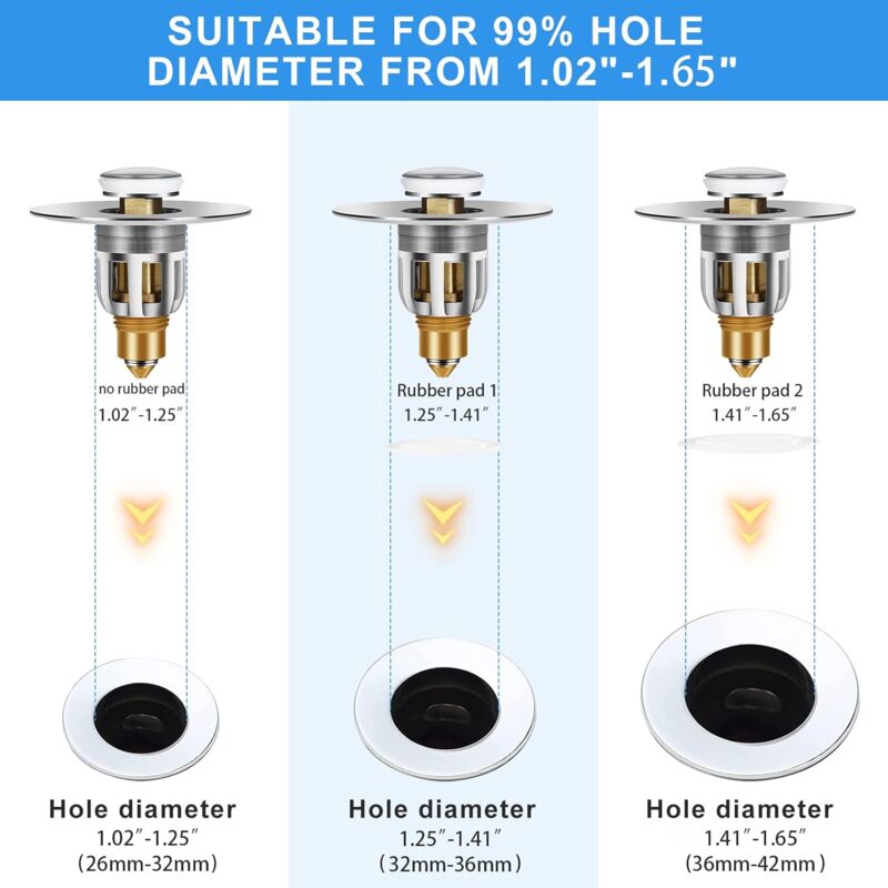 Pop-Up Sink Plug, Universal Pop Up Sink Plug With Anti-Clogging Filter, Anti-Odor Hair Filter For 26-42Mm Holes