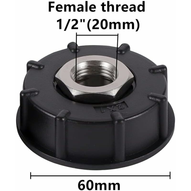 Ibc S60X6 Water Tank Adapter Coarse Thread With Hose Connector Stainless Steel Valve Spout Fittings (1/2" Internal