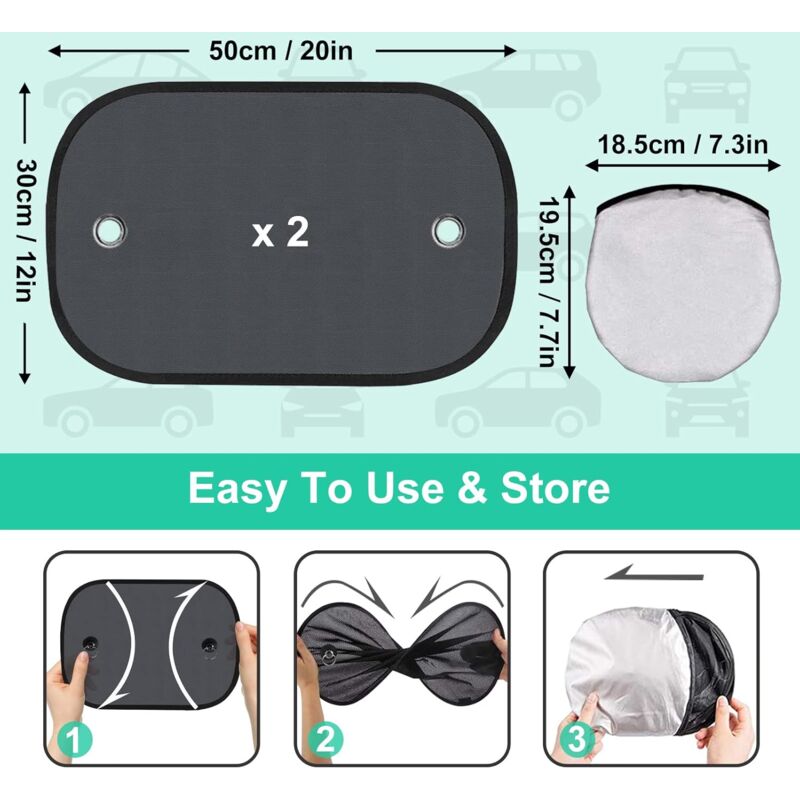 Baby Car Sun Shade, Car Window Sun Shade For Kids, Car Sun Protection Net, Uv/Heat Protection, Storage Bag Included, 50