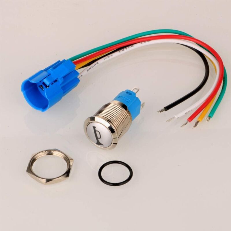 12V-24V/5A 16Mm Pre-Wired Momentary Horn Push Button Switch Waterproof Metal Button With Red LED