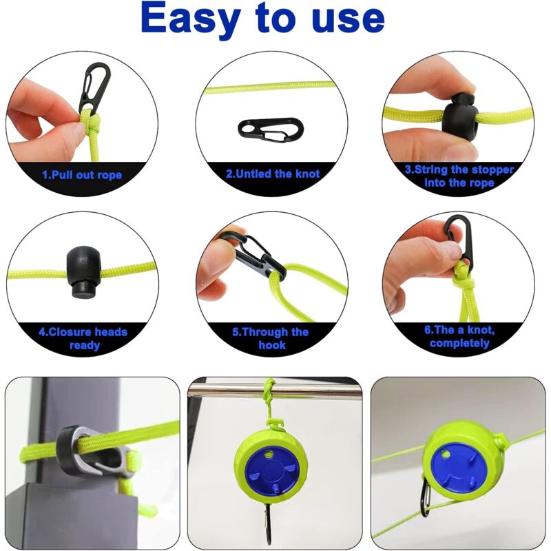 Clothesline Set, 10M Portable Anti-Winding Stretchable Clothes Line For Drying Rack Bathroom Outdoor Camping Outdoor